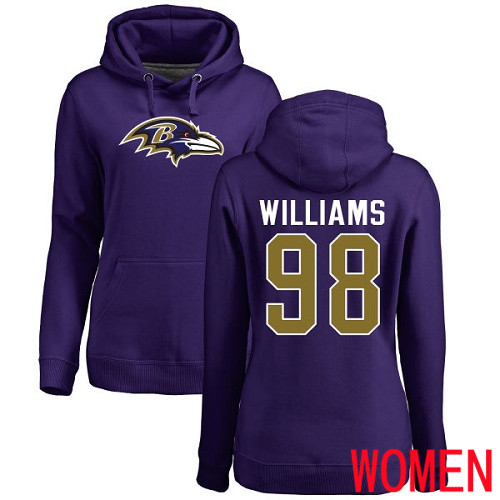 Baltimore Ravens Purple Women Brandon Williams Name and Number Logo NFL Football 98 Pullover Hoodie Sweatshirt